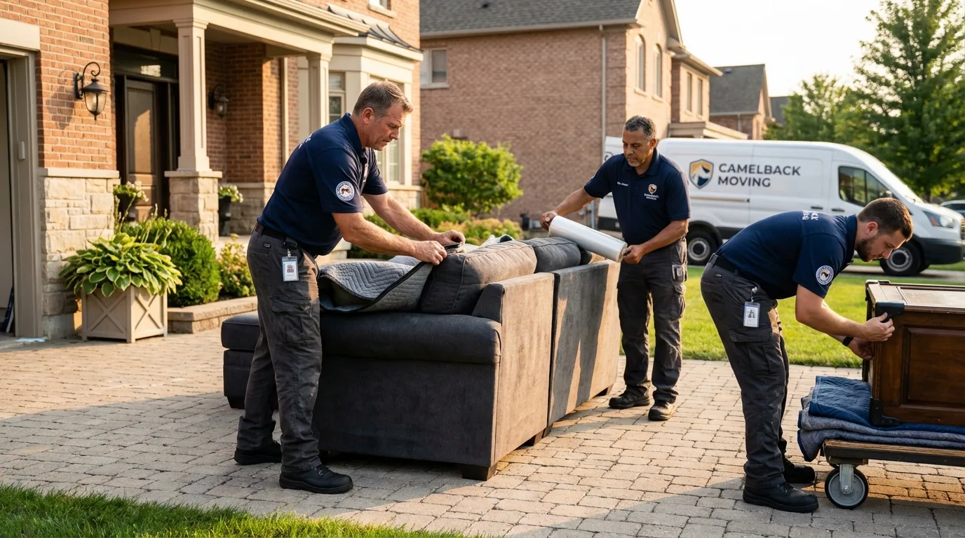 Large estate moving crew wrapping furniture in Florida, PR