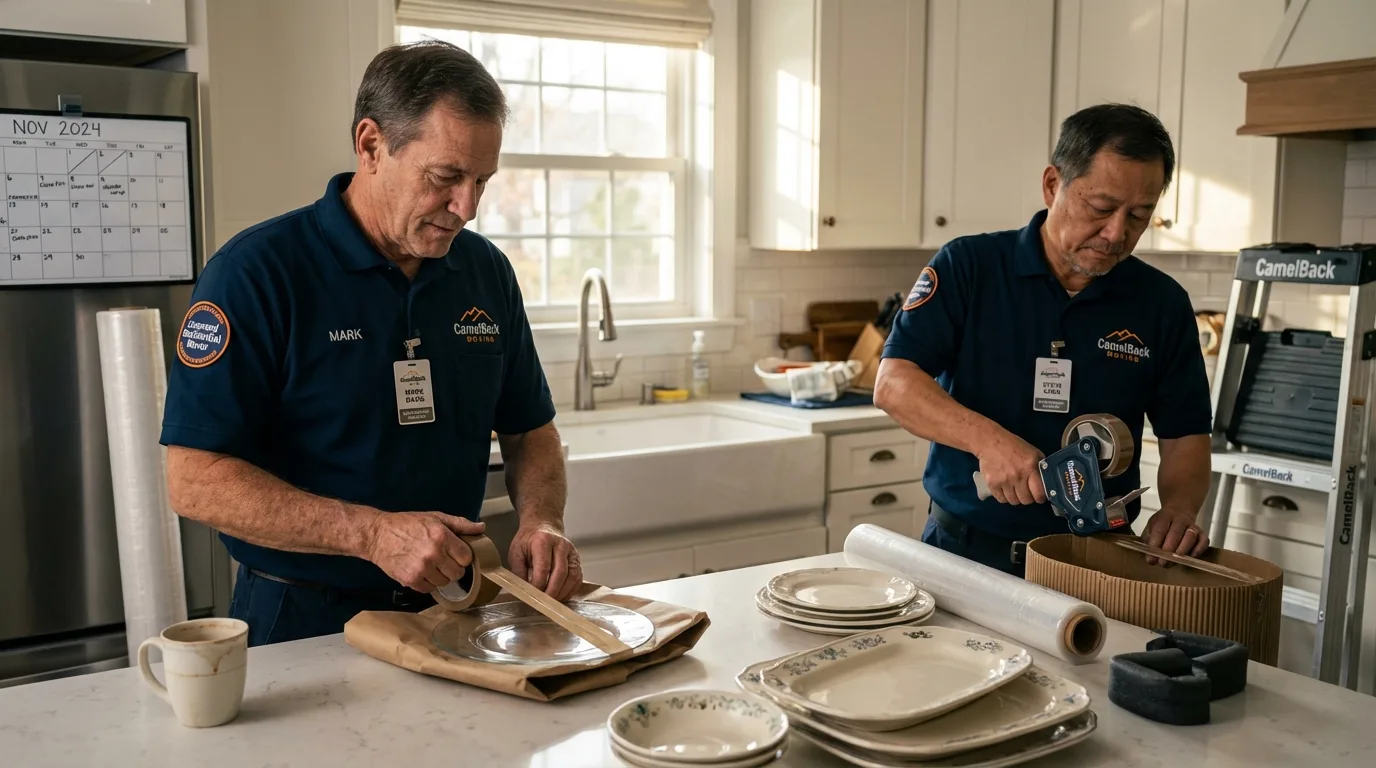 Professional crew packing kitchen dishware in Florida, PR